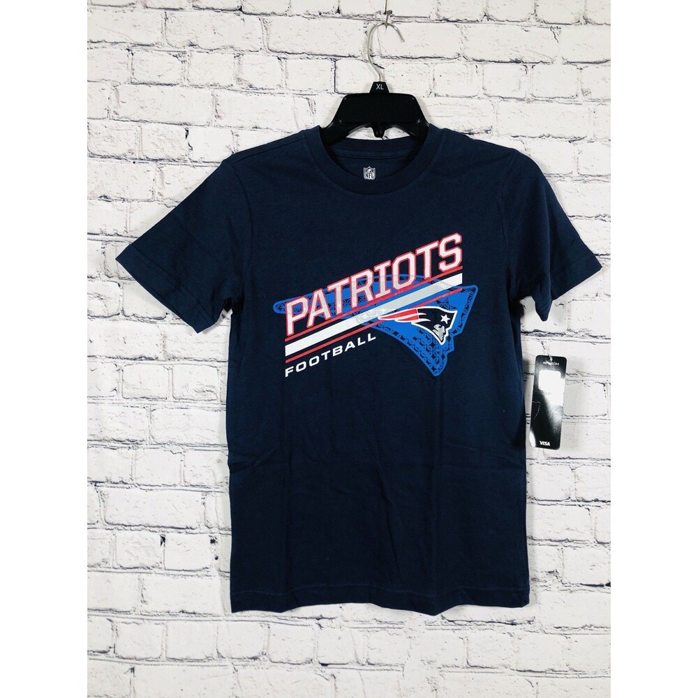 NFL Team Apparel Boys Patriots Football T-Shirt Graphic Cotton Navy Blue M 10/12